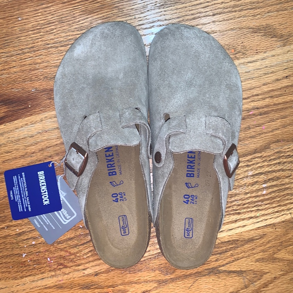 boston birkenstocks suede taupe
